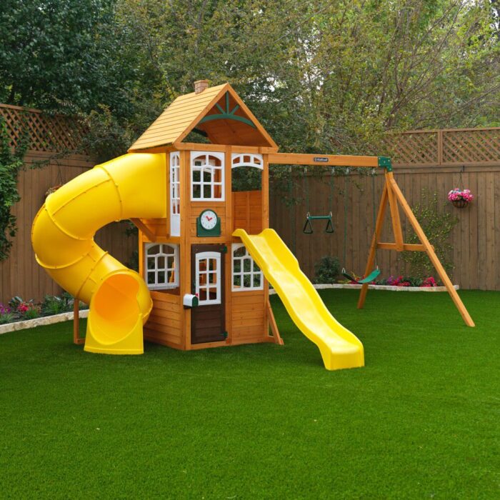 KidKraft - Castlewood Wooden Swing Set / Playset with Clubhouse, Mailbox, Slide and Play Kitchen - R Exclusive - Image 3