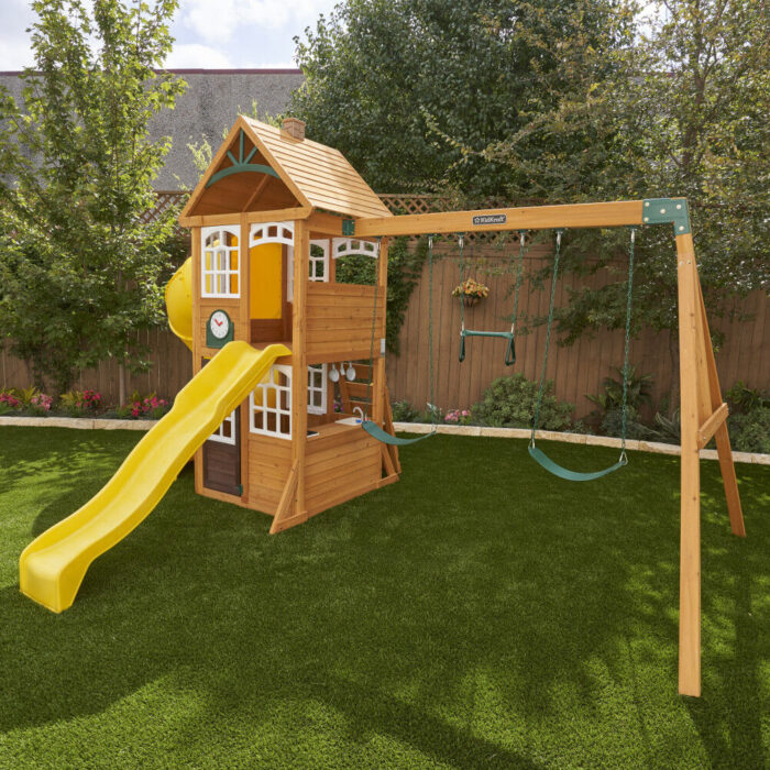 KidKraft - Castlewood Wooden Swing Set / Playset with Clubhouse, Mailbox, Slide and Play Kitchen - R Exclusive - Image 4