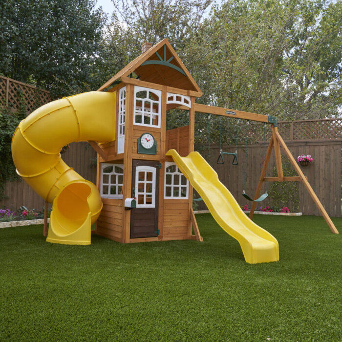 KidKraft - Castlewood Wooden Swing Set / Playset with Clubhouse, Mailbox, Slide and Play Kitchen - R Exclusive - Image 6