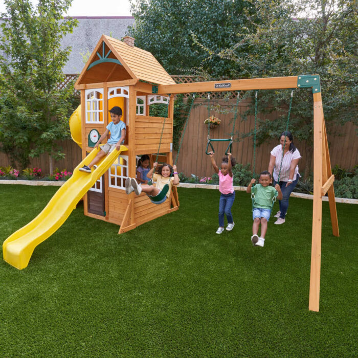 KidKraft - Castlewood Wooden Swing Set / Playset with Clubhouse, Mailbox, Slide and Play Kitchen - R Exclusive - Image 7