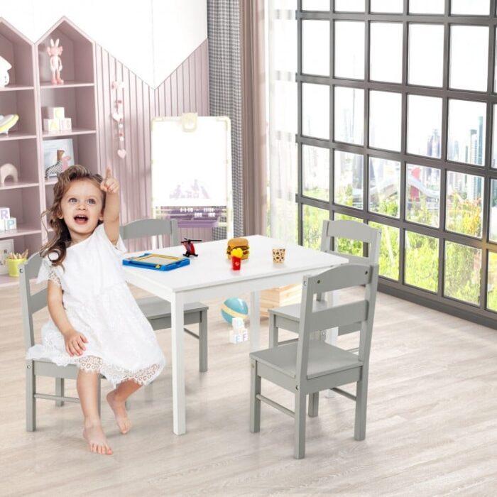 Kids 5 Piece Table and Chair Set Wooden Children Activity Playroom Furniture Gift - Image 2