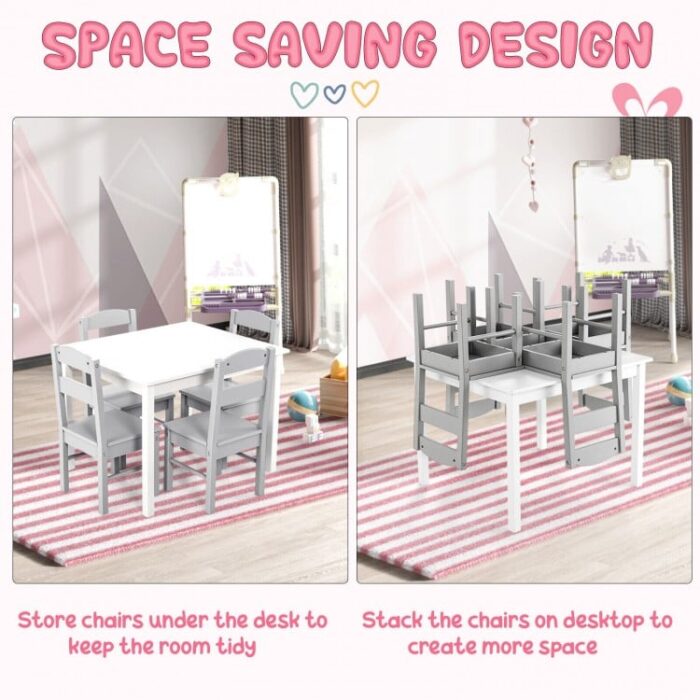 Kids 5 Piece Table and Chair Set Wooden Children Activity Playroom Furniture Gift - Image 5
