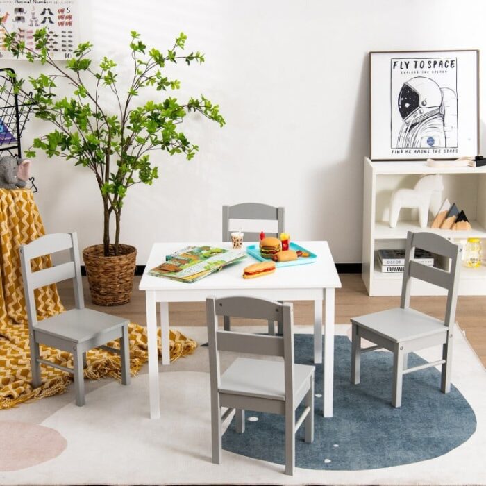 Kids 5 Piece Table and Chair Set Wooden Children Activity Playroom Furniture Gift - Image 7