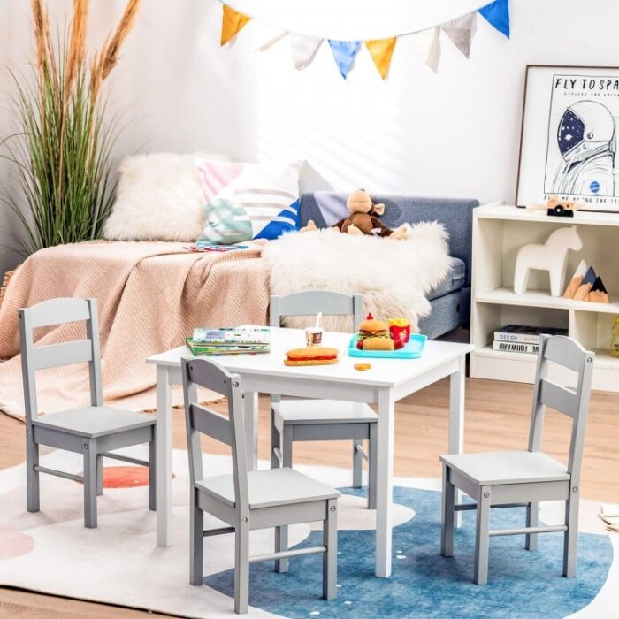 Kids 5 Piece Table and Chair Set Wooden Children Activity Playroom Furniture Gift - Image 6
