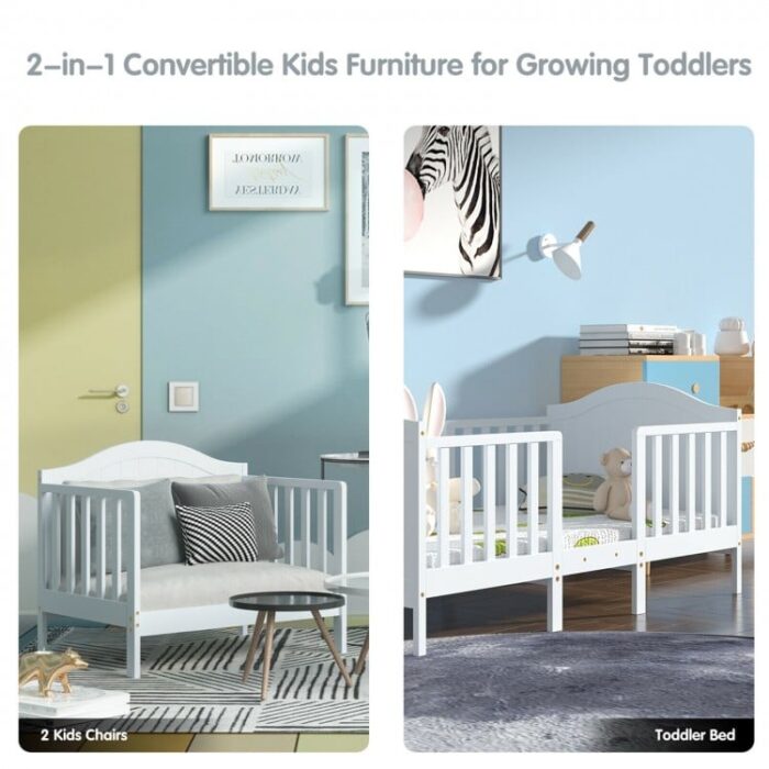 2-in-1 Classic Convertible Wooden Toddler Bed with 2 Side Guardrails for Extra Safety - Image 10