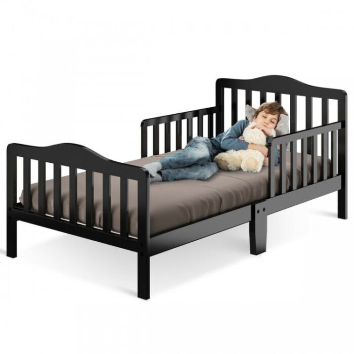 Classic Design Kids Wood Toddler Bed Frame with Two Side Safety Guardrails - Image 11