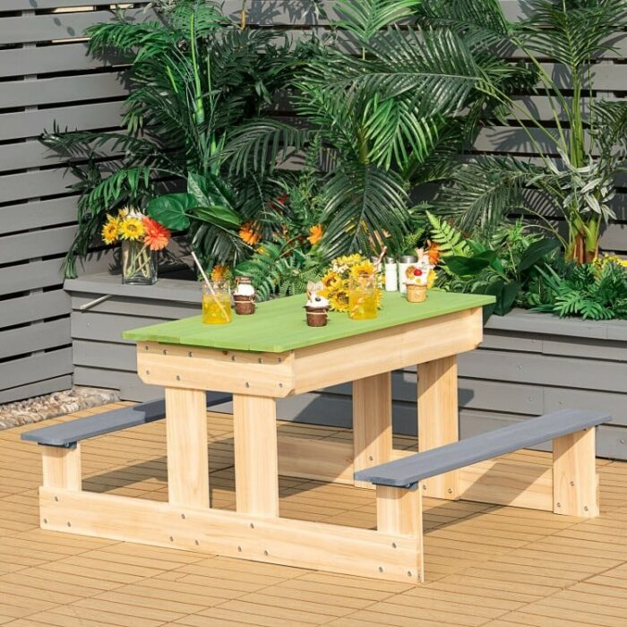 3-in-1 Outdoor Wooden Kids Water Sand Table with Play Boxes - Image 6