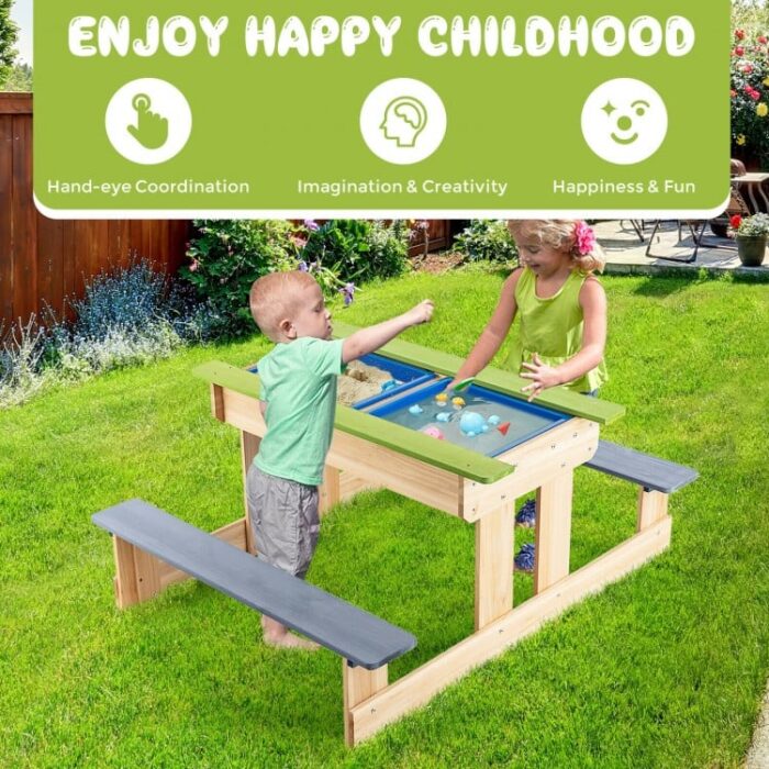 3-in-1 Outdoor Wooden Kids Water Sand Table with Play Boxes - Image 7