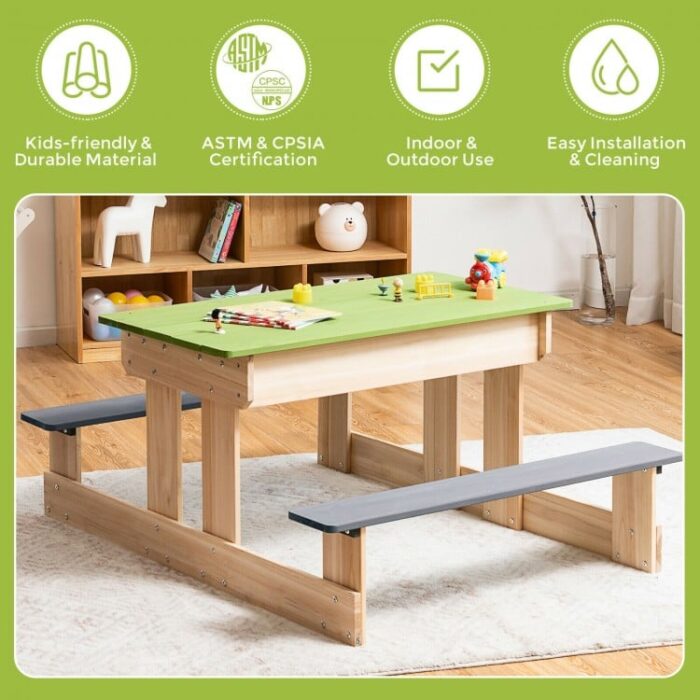3-in-1 Outdoor Wooden Kids Water Sand Table with Play Boxes - Image 2