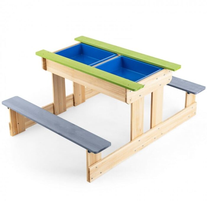 3-in-1 Outdoor Wooden Kids Water Sand Table with Play Boxes - Image 3