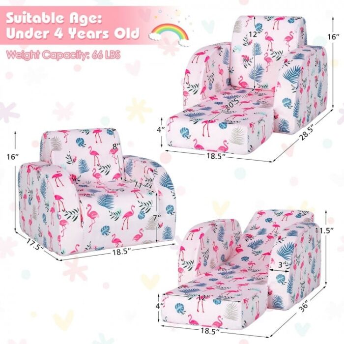 3-in-1 Convertible Kid Sofa Bed Flip-Out Chair Lounger for Toddler - Image 7