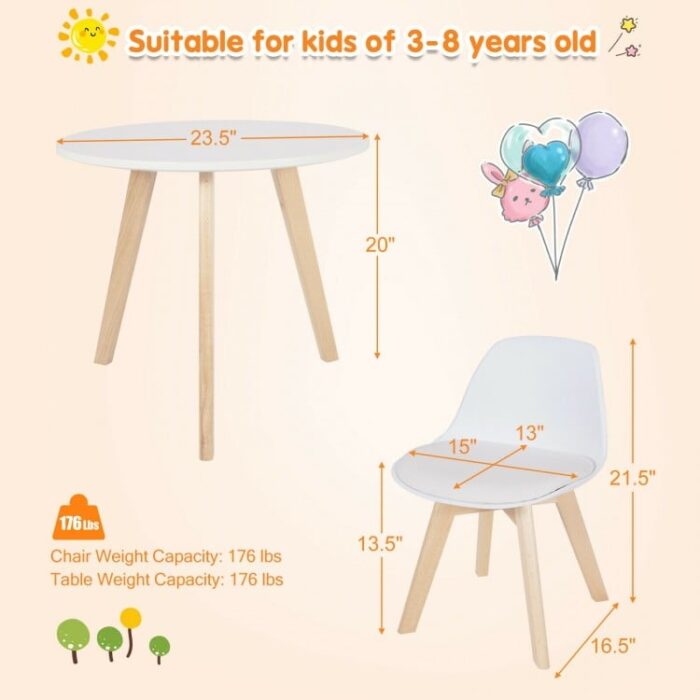 Modern Kids Activity Play Table and 2 Chairs Set with Beech Leg Cushion - Image 4
