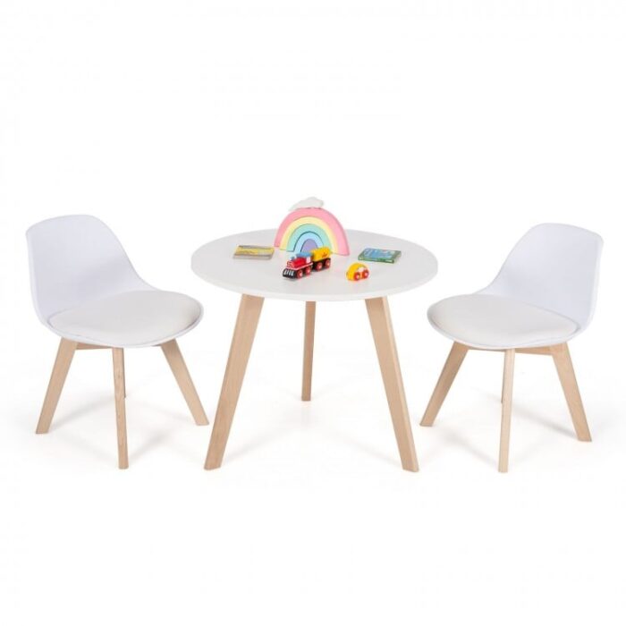 Modern Kids Activity Play Table and 2 Chairs Set with Beech Leg Cushion