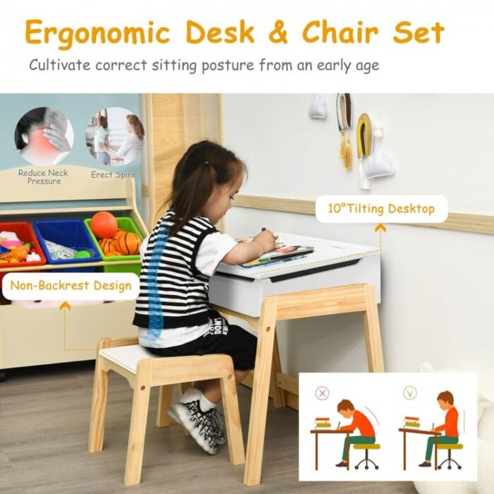 Kids Activity Table and Chair Set with Storage Space for Homeschooling - Image 3