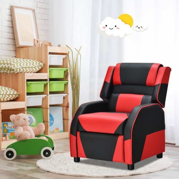 Kids Youth PU Leather Gaming Sofa Recliner with Headrest and Footrest - Image 11