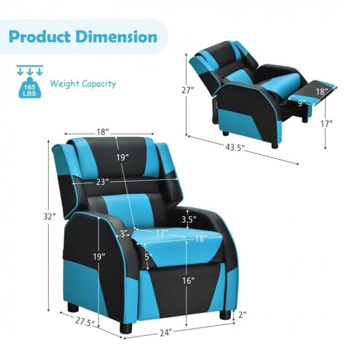 Kids Youth PU Leather Gaming Sofa Recliner with Headrest and Footrest - Image 7