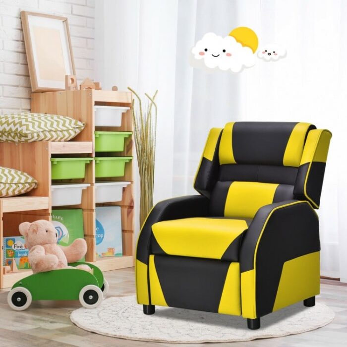Kids Youth PU Leather Gaming Sofa Recliner with Headrest and Footrest - Image 10