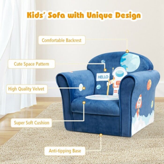 Kids Elephant/Astronaut/Crocodile/Lion Upholstered Sofa with Armrest - Image 7