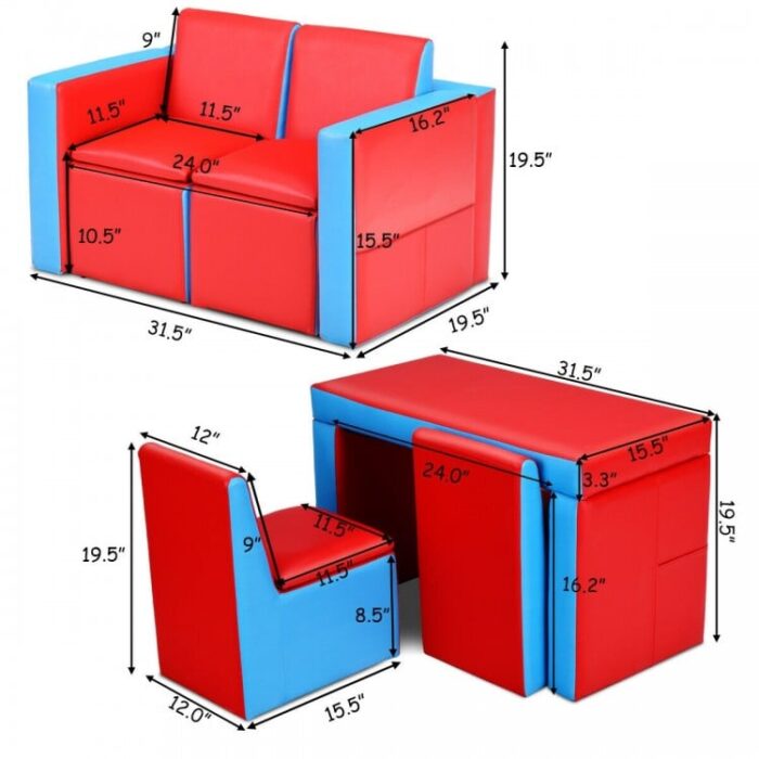 Multi-functional Kids Play Sofa and Table Chair Set - Image 4