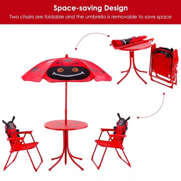 Kids Patio Folding Table and Chairs Set Beetle with Umbrella - Image 13