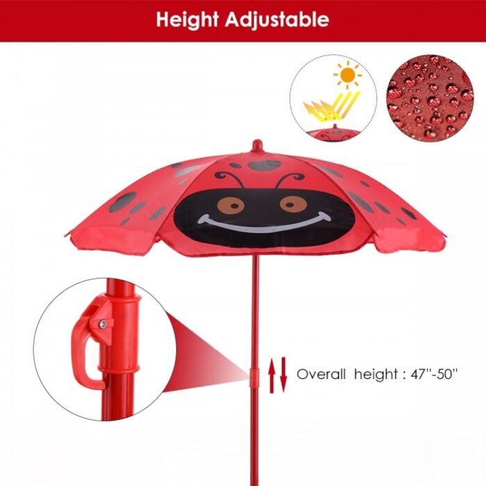 Kids Patio Folding Table and Chairs Set Beetle with Umbrella - Image 15
