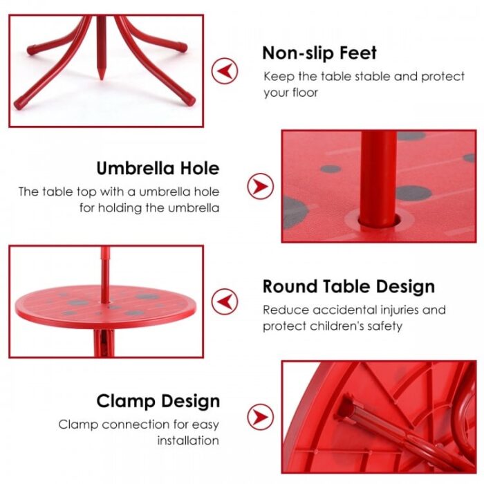 Kids Patio Folding Table and Chairs Set Beetle with Umbrella - Image 16