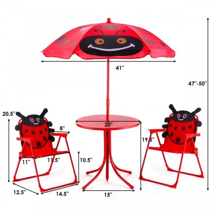 Kids Patio Folding Table and Chairs Set Beetle with Umbrella - Image 10