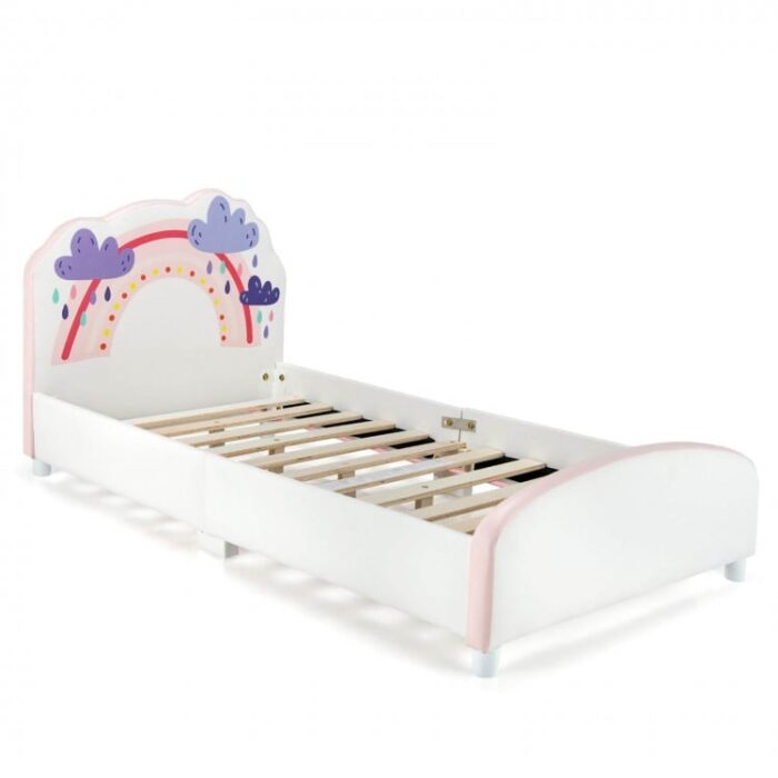 Kids Twin Size Upholstered Platform Wooden Bed with Rainbow Pattern - Image 3