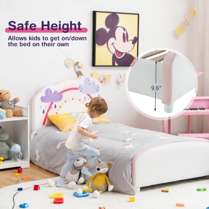 Kids Twin Size Upholstered Platform Wooden Bed with Rainbow Pattern - Image 6