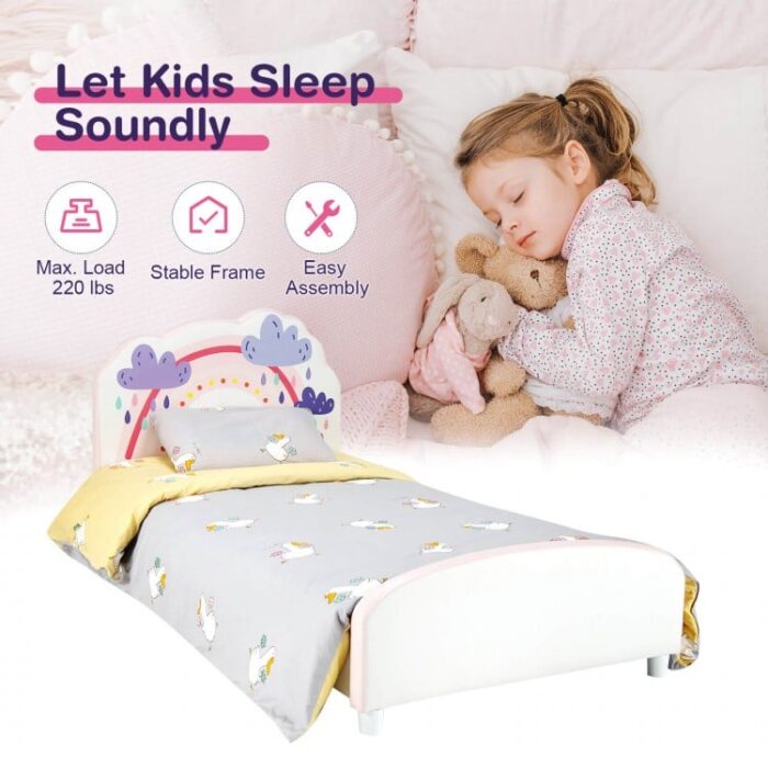 Kids Twin Size Upholstered Platform Wooden Bed with Rainbow Pattern - Image 7