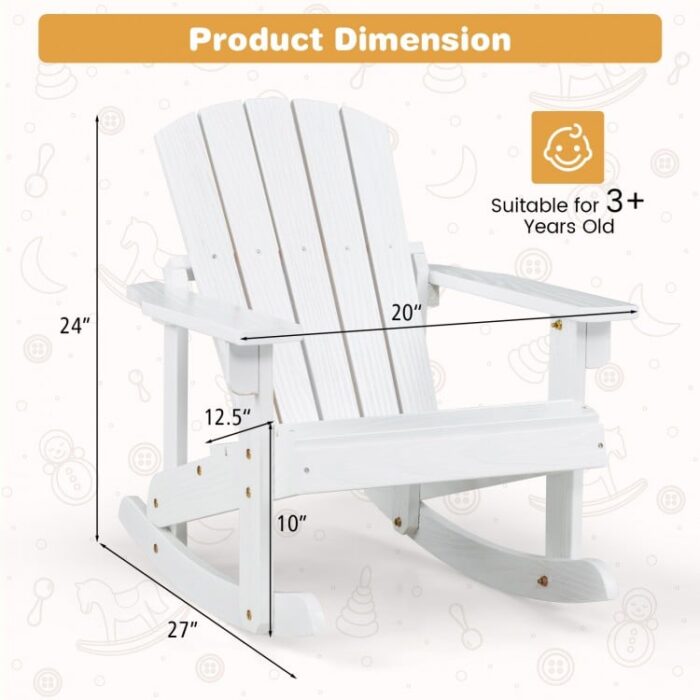 Outdoor Wooden Kid Adirondack Rocking Chair with Slatted Seat - Image 4