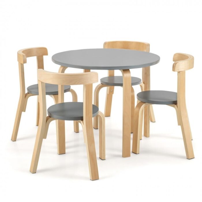 5-Piece Kids Wooden Curved Back Activity Table and Chair Set with Toy Bricks - Image 15