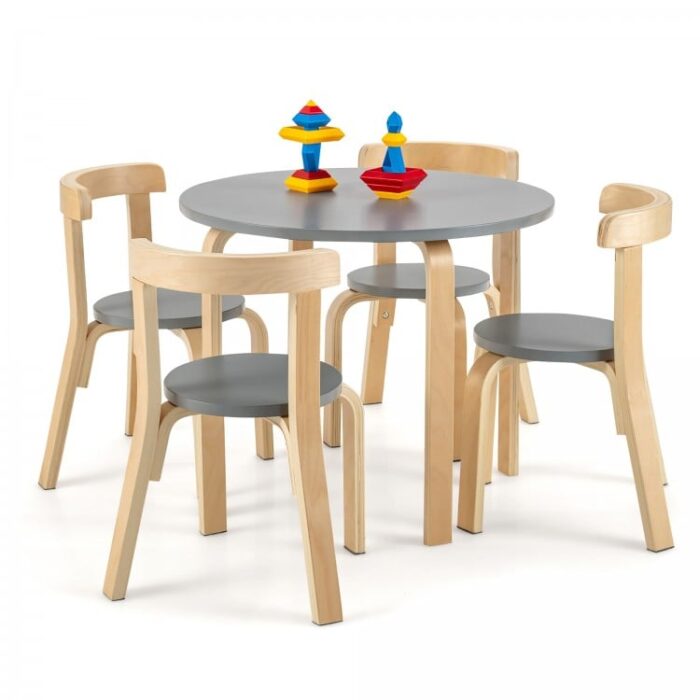 5-Piece Kids Wooden Curved Back Activity Table and Chair Set with Toy Bricks - Image 18