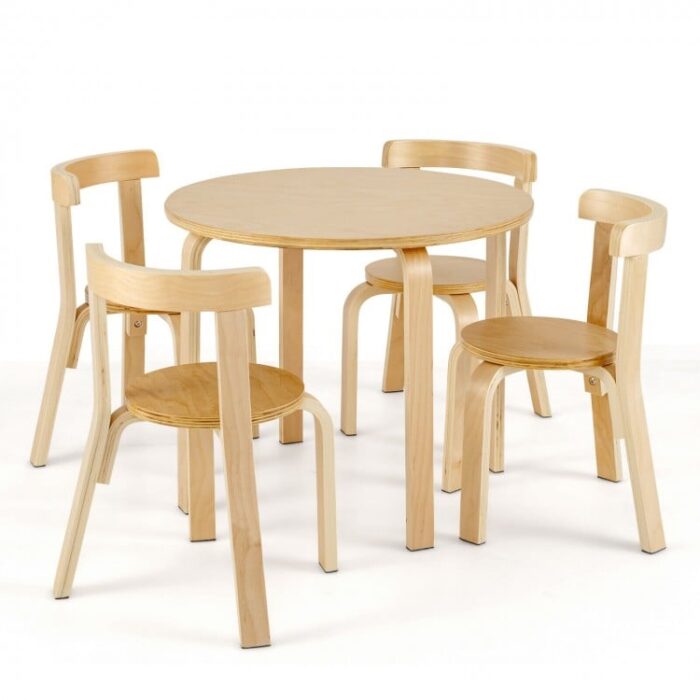 5-Piece Kids Wooden Curved Back Activity Table and Chair Set with Toy Bricks - Image 8