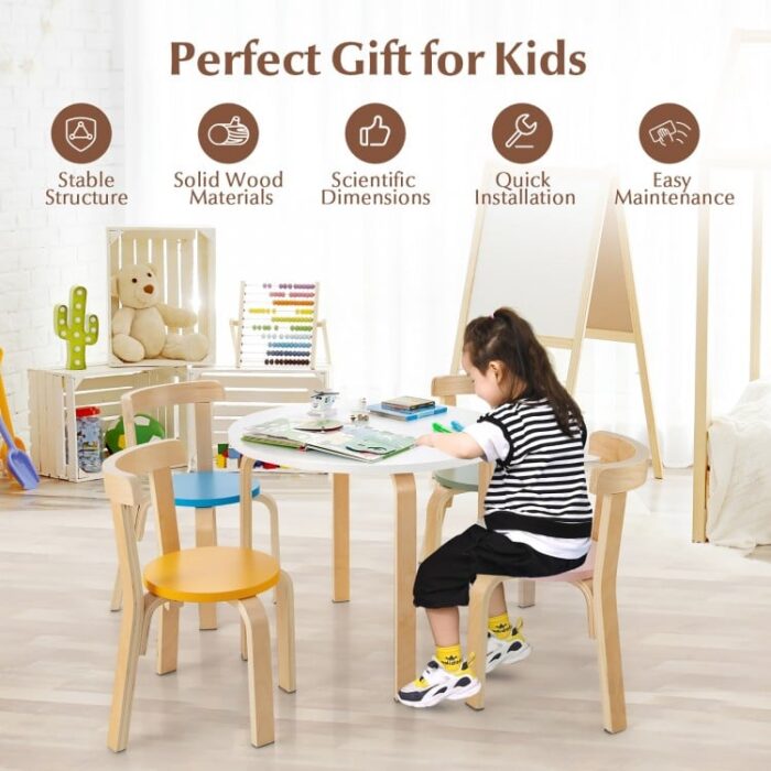 5-Piece Kids Wooden Curved Back Activity Table and Chair Set with Toy Bricks - Image 3