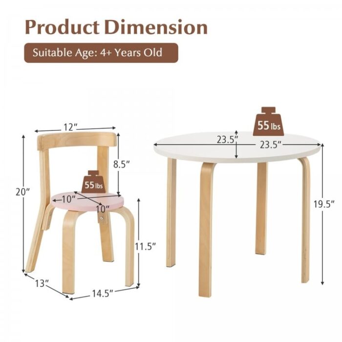 5-Piece Kids Wooden Curved Back Activity Table and Chair Set with Toy Bricks - Image 5
