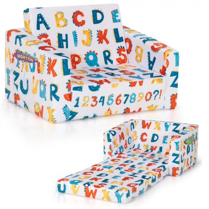 2-in-1 Convertible Kids Sofa with Velvet Fabric