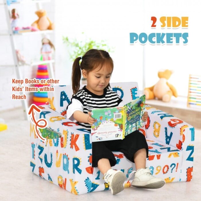 2-in-1 Convertible Kids Sofa with Velvet Fabric - Image 4