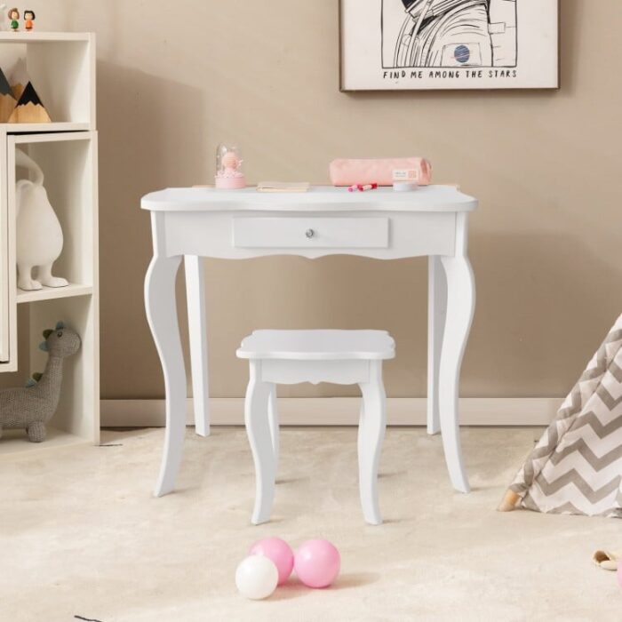 Kids Dressing Vanity Set with Tri-Folding Mirror and Stool - Image 7