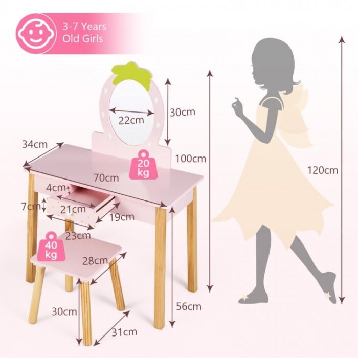 2-in-1 Children Vanity Table Stool Set with Mirror - Image 4