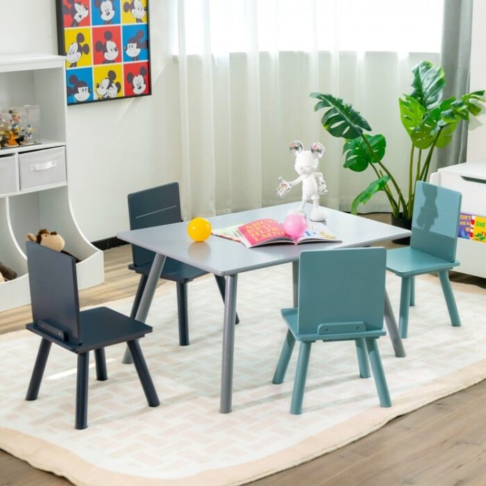 5 Pieces Kids Wooden Activity Play Furniture Set with Building Blocks - Image 3