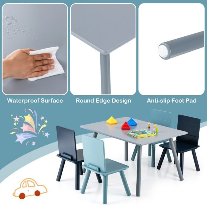 5 Pieces Kids Wooden Activity Play Furniture Set with Building Blocks - Image 7