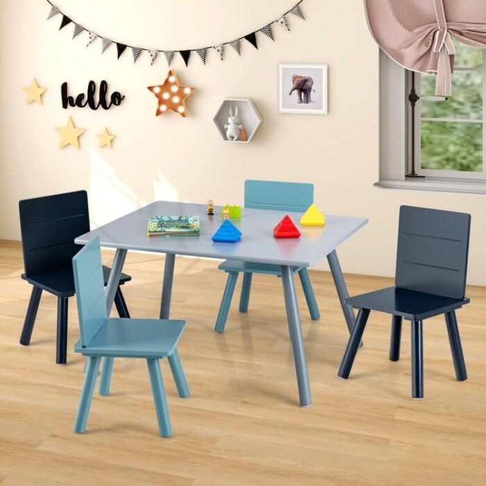 5 Pieces Kids Wooden Activity Play Furniture Set with Building Blocks - Image 2