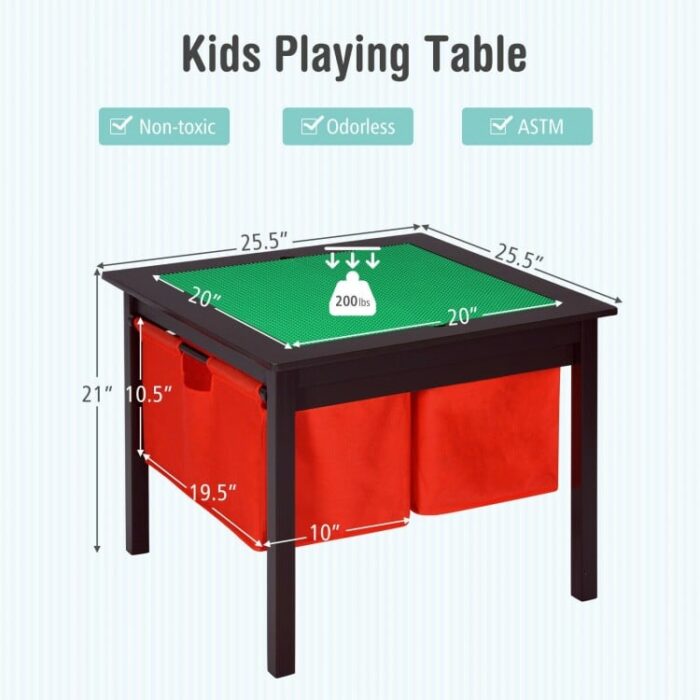 2-in-1 Kids Double-sided Activity Building Block Table with Drawers - Image 5