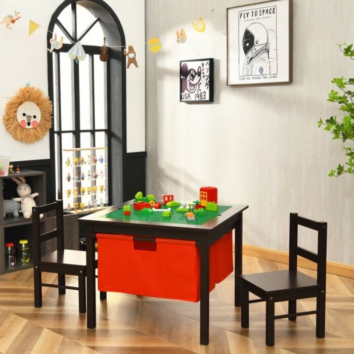 2-in-1 Kids Double-sided Activity Building Block Table with Drawers - Image 6