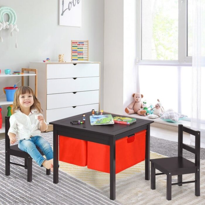 2-in-1 Kids Double-sided Activity Building Block Table with Drawers - Image 7