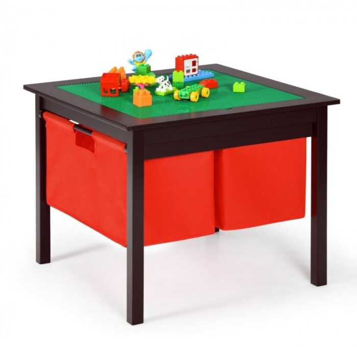 2-in-1 Kids Double-sided Activity Building Block Table with Drawers - Image 4