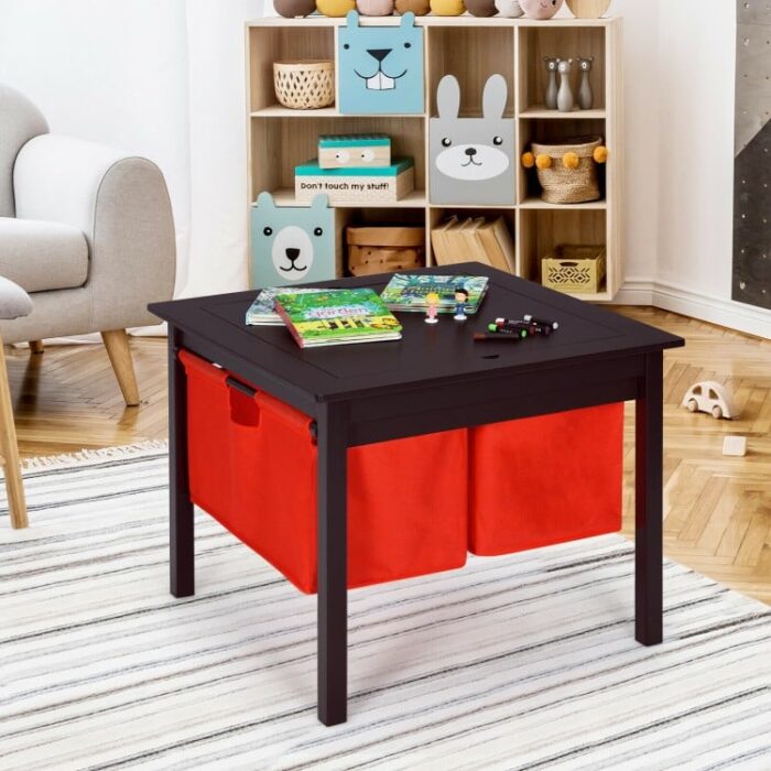 2-in-1 Kids Double-sided Activity Building Block Table with Drawers - Image 2