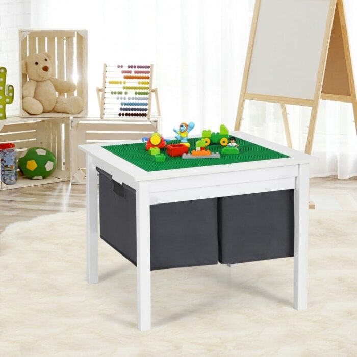 2-in-1 Kids Double-sided Activity Building Block Table with Drawers - Image 9