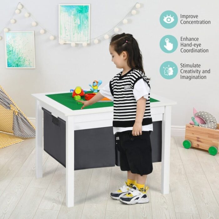2-in-1 Kids Double-sided Activity Building Block Table with Drawers - Image 13